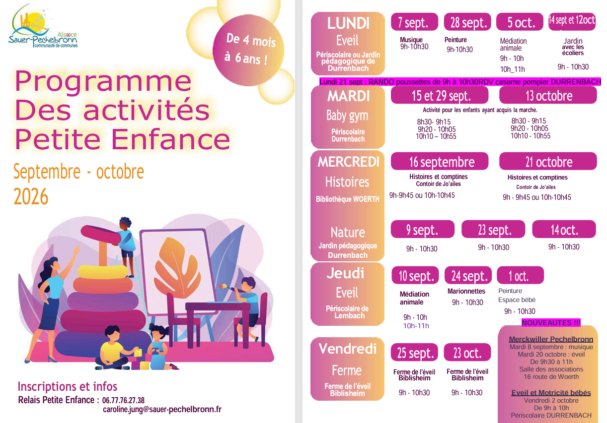 PETITE ENFANCE - PROGRAMME SEPT OCT 26